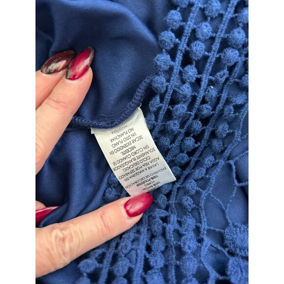 Allison Brittney Navy Crepe Tank Maxi Dress with Lace Details Size S - Picture 4 of 9